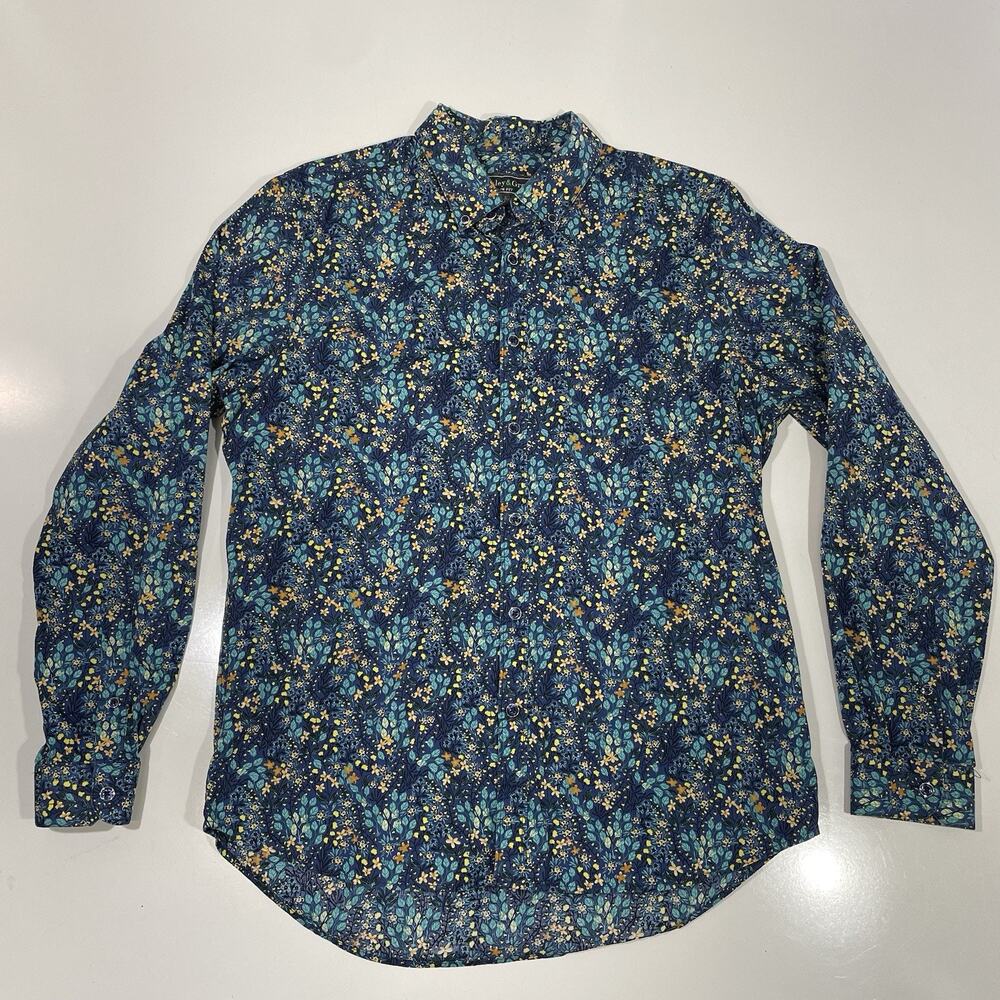 Paisley & Gray Mens Slim Fit Floral Button Down Shirt Blue L 17 Long Sleeve